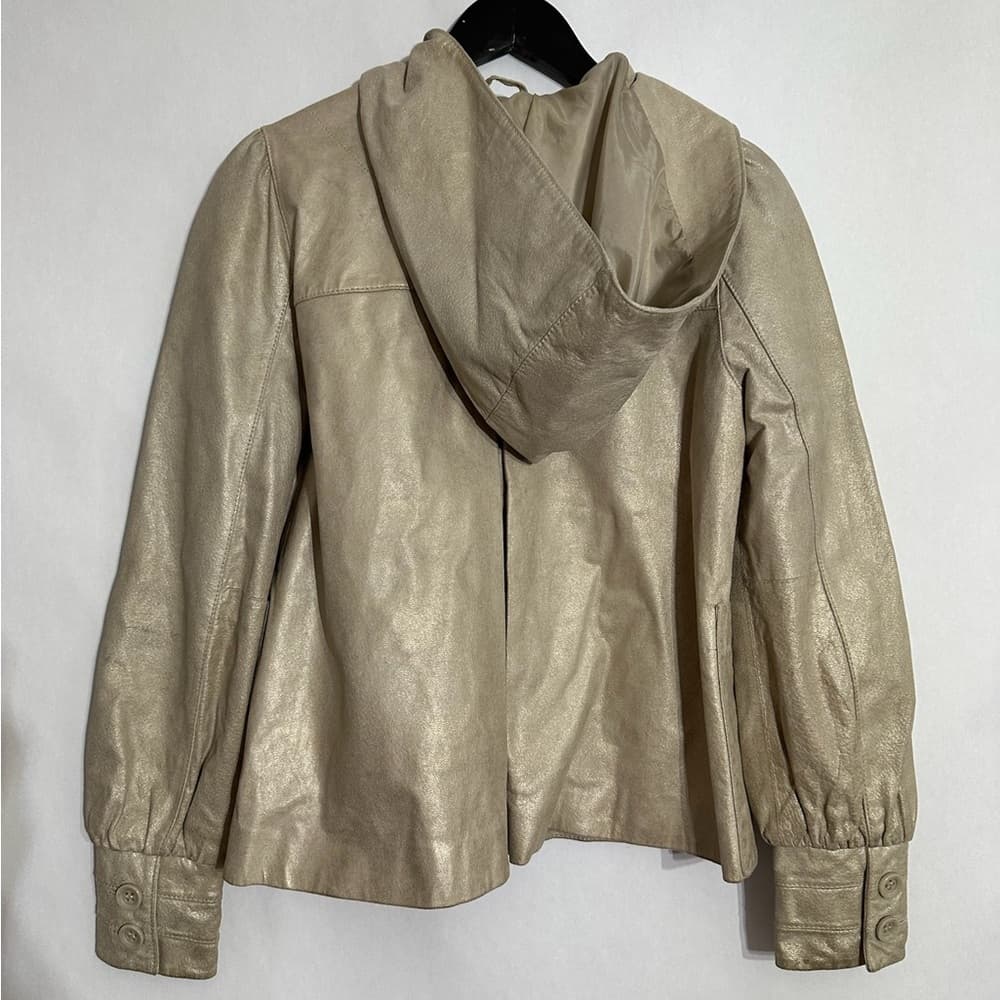 Bernardo Metallic Leather Hooded Jacket Button Front Vintage Size Small - Thumbnail 6