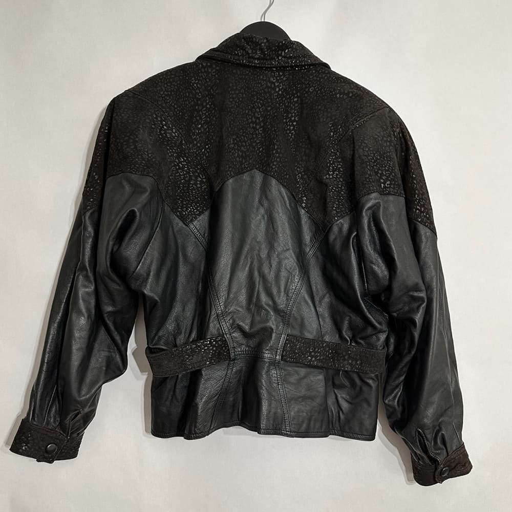 CHIA Black Leather Textured Jacket Blazer Beaded Trim Blazer Style Size Large - Thumbnail 6