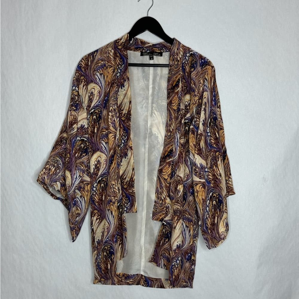 Winter Kate Kimono Jacket Made with Vintage Silk Swirl Boho Open Front Small - Thumbnail 2