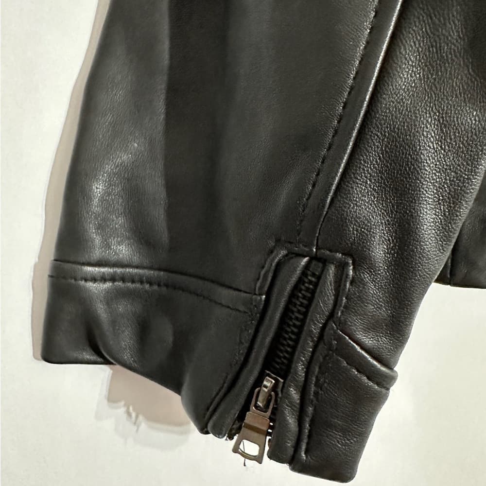 Portrait Black Genuine Leather Jacket Vintage Zip Front Size PL Petite Large - Thumbnail 5