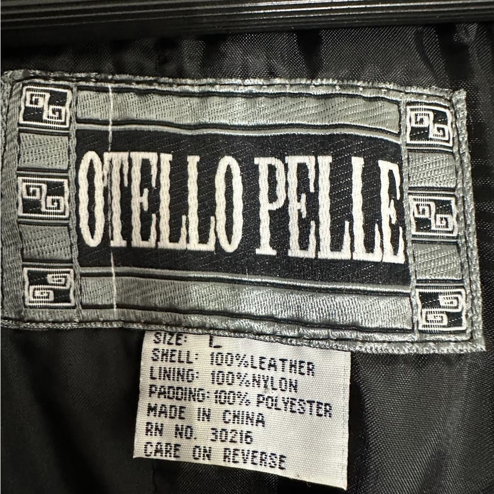 Otello Pelle Black Leather Hooded Vintage Jacket White Stitching Size Large - Thumbnail 2