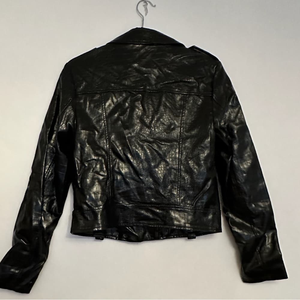 Topshop Black Faux Leather Shine Moto Jacket Croc Embossed Zip Biker US 4 Shiny - Thumbnail 9