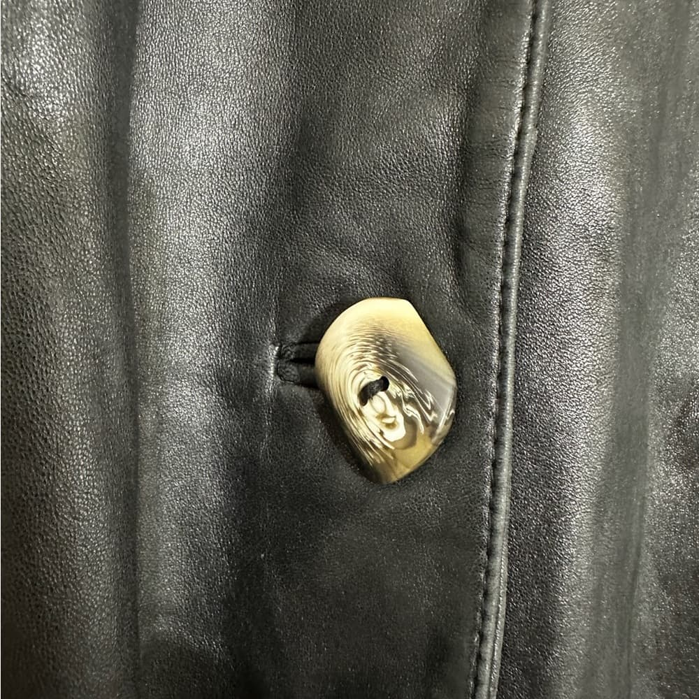 Tibor Black Longline Genuine Leather Coat Button Front Vintage Medium - Thumbnail 3