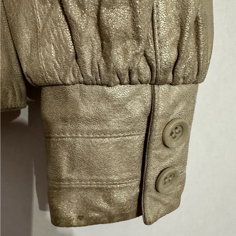 Bernardo Metallic Leather Hooded Jacket Button Front Vintage Size Small - Thumbnail 5
