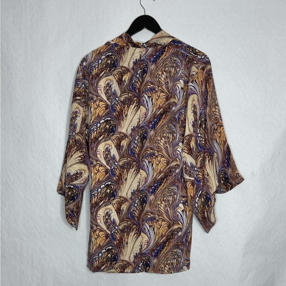 Winter Kate Kimono Jacket Made with Vintage Silk Swirl Boho Open Front Small - Thumbnail 6