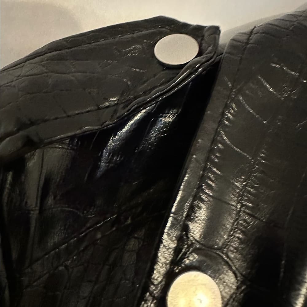 Topshop Black Faux Leather Shine Moto Jacket Croc Embossed Zip Biker US 4 Shiny - Thumbnail 6