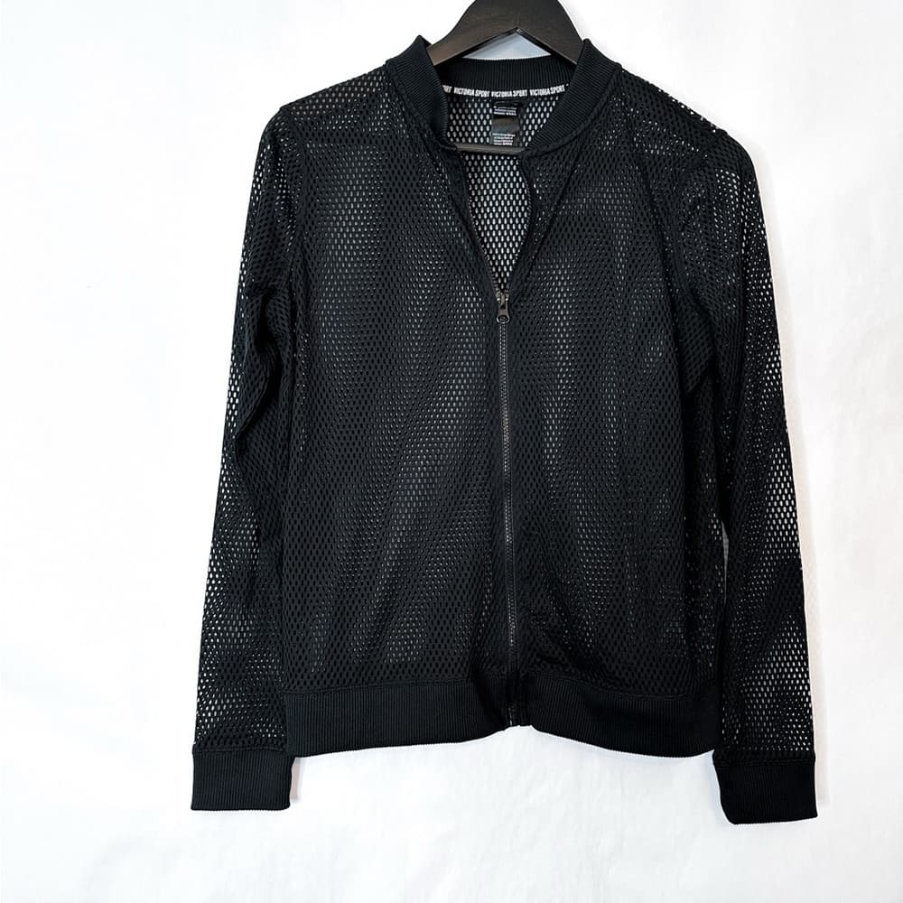 Victoria’s Secret Sport Y2K Black Mesh Bomber Jacket Size Small Workout Baddie - Thumbnail 5
