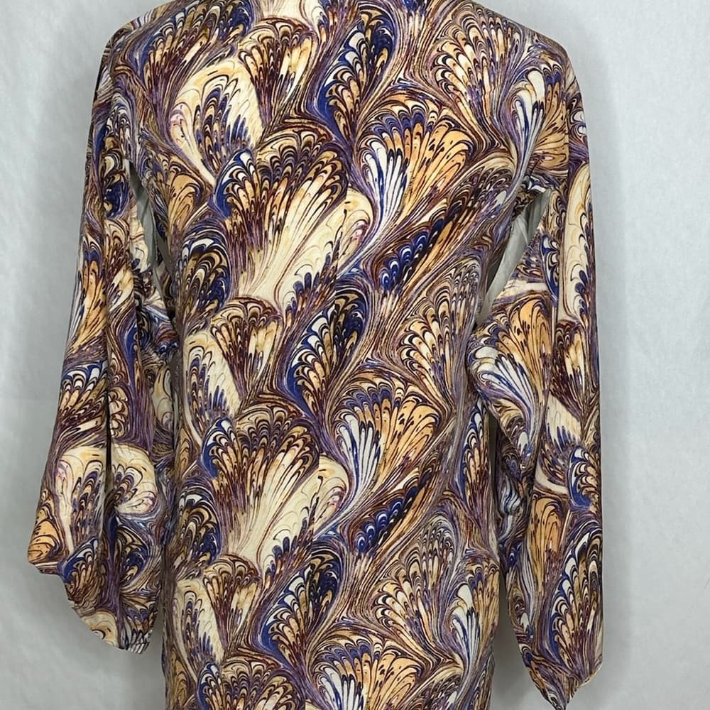 Winter Kate Kimono Jacket Made with Vintage Silk Swirl Boho Open Front Small - Thumbnail 4