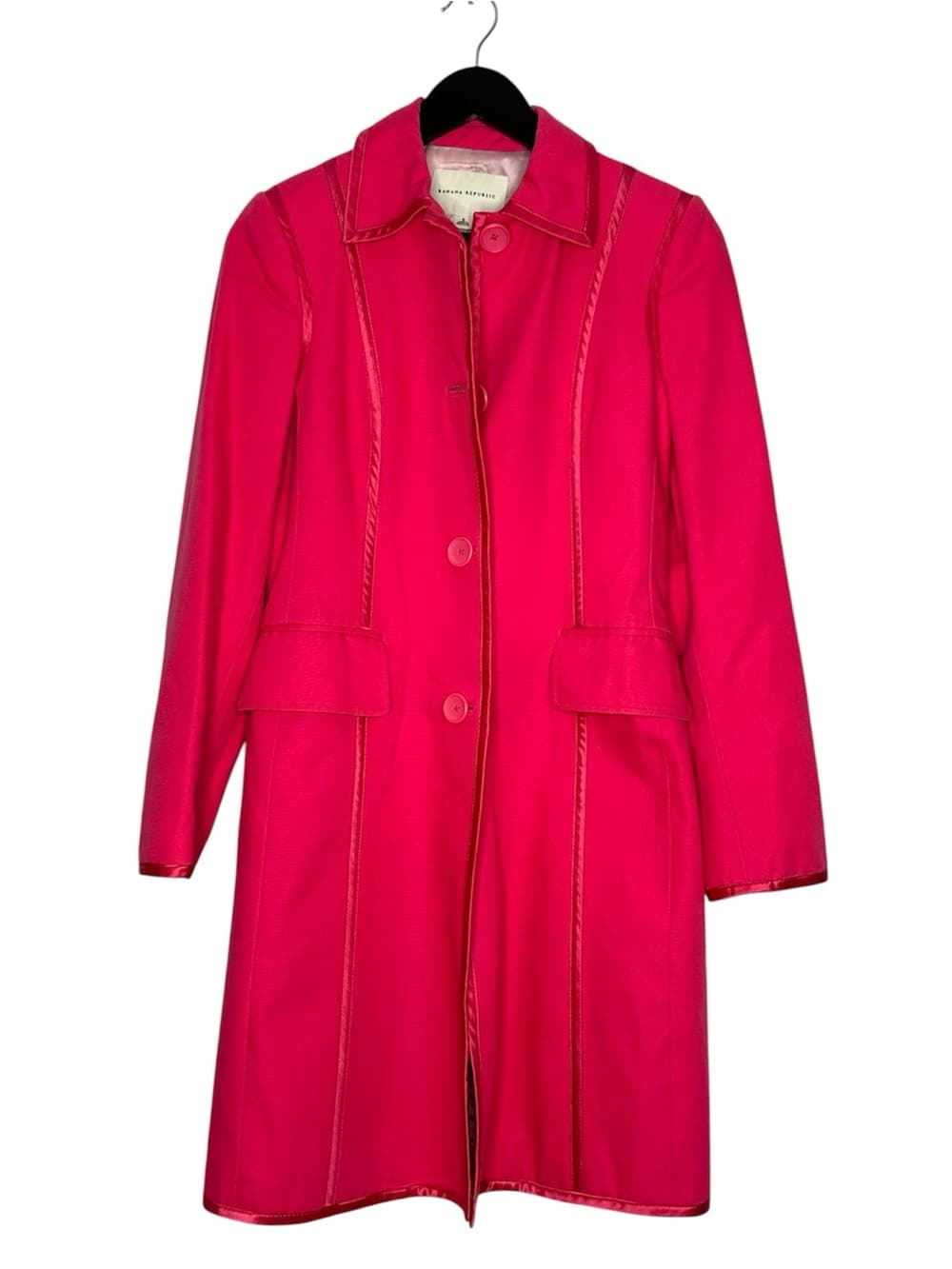 Banana Republic Pink Trench Coat Satin Trim Button Front Jacket Preppy Small