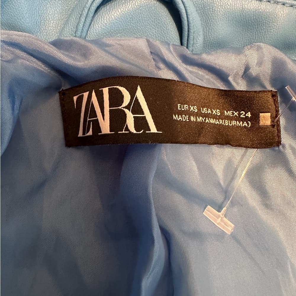 ZARA Faux Leather Blue Moto Jacket XS Biker Blogger Favorite TikTok Style - Thumbnail 9