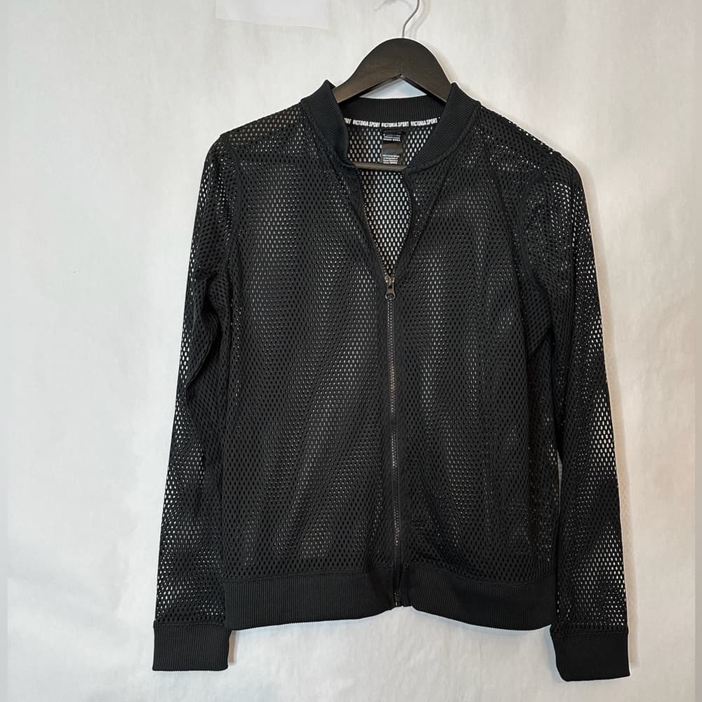 Victoria’s Secret Sport Y2K Black Mesh Bomber Jacket Size Small Workout Baddie - Thumbnail 4
