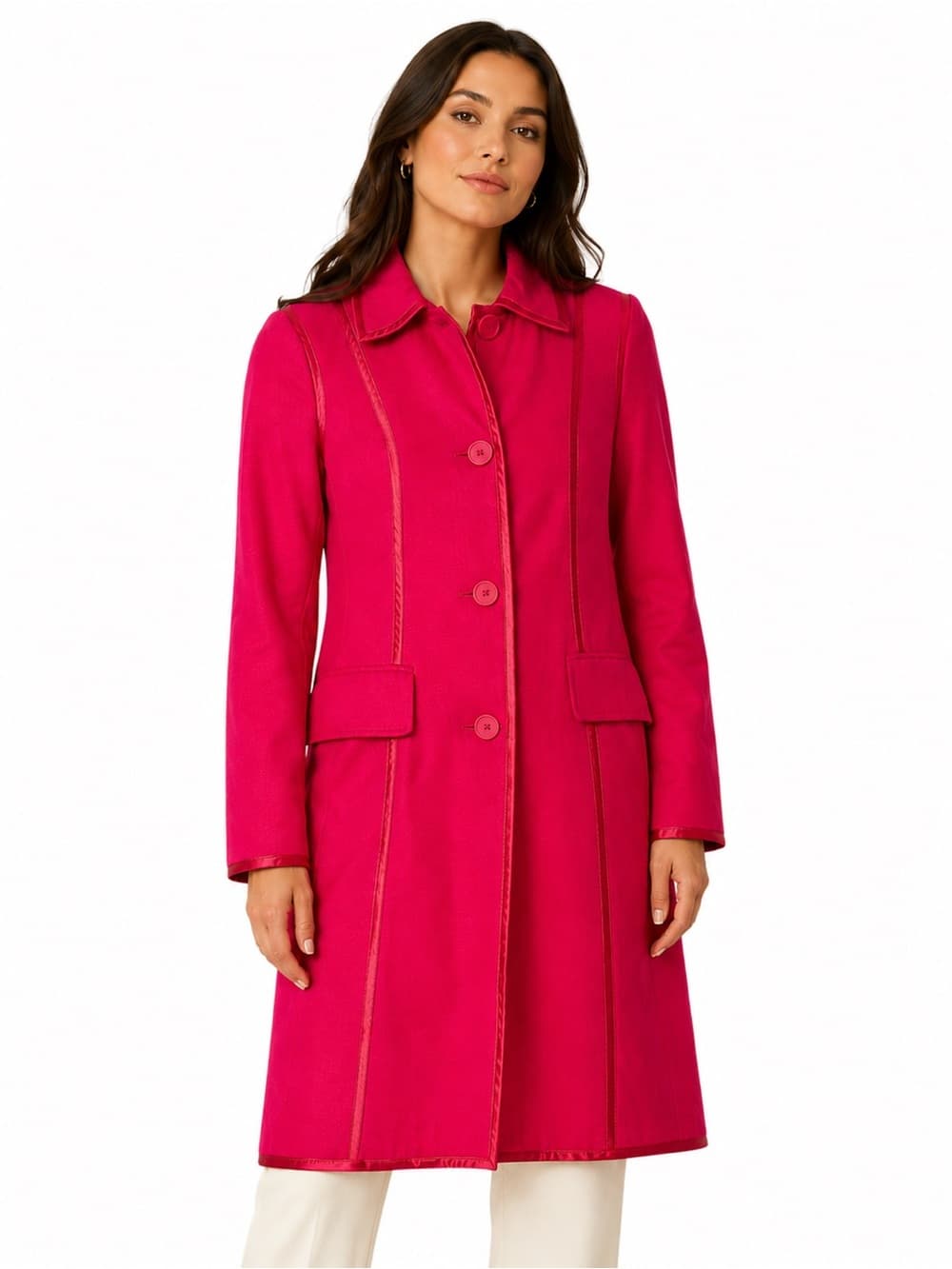 Banana Republic Pink Trench Coat Satin Trim Button Front Jacket Preppy Small - Thumbnail 13