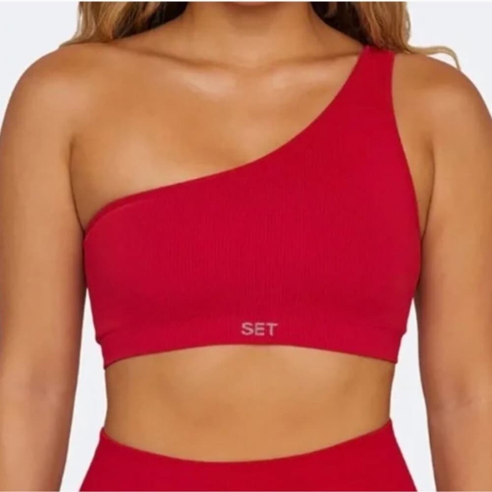 SET ACTIVE Ribbed One Shoulder Sculptflex Bra in Barn Red Size Large SEE NOTES - Thumbnail 2