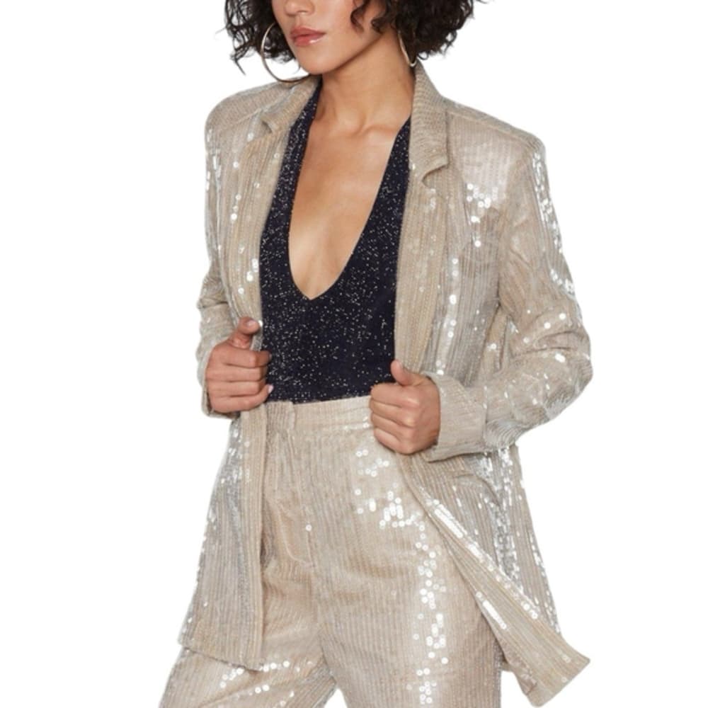 Nasty Gal Champagne Sequin Blazer Party Open Front Size US 2 | Jacket Only - Thumbnail 11