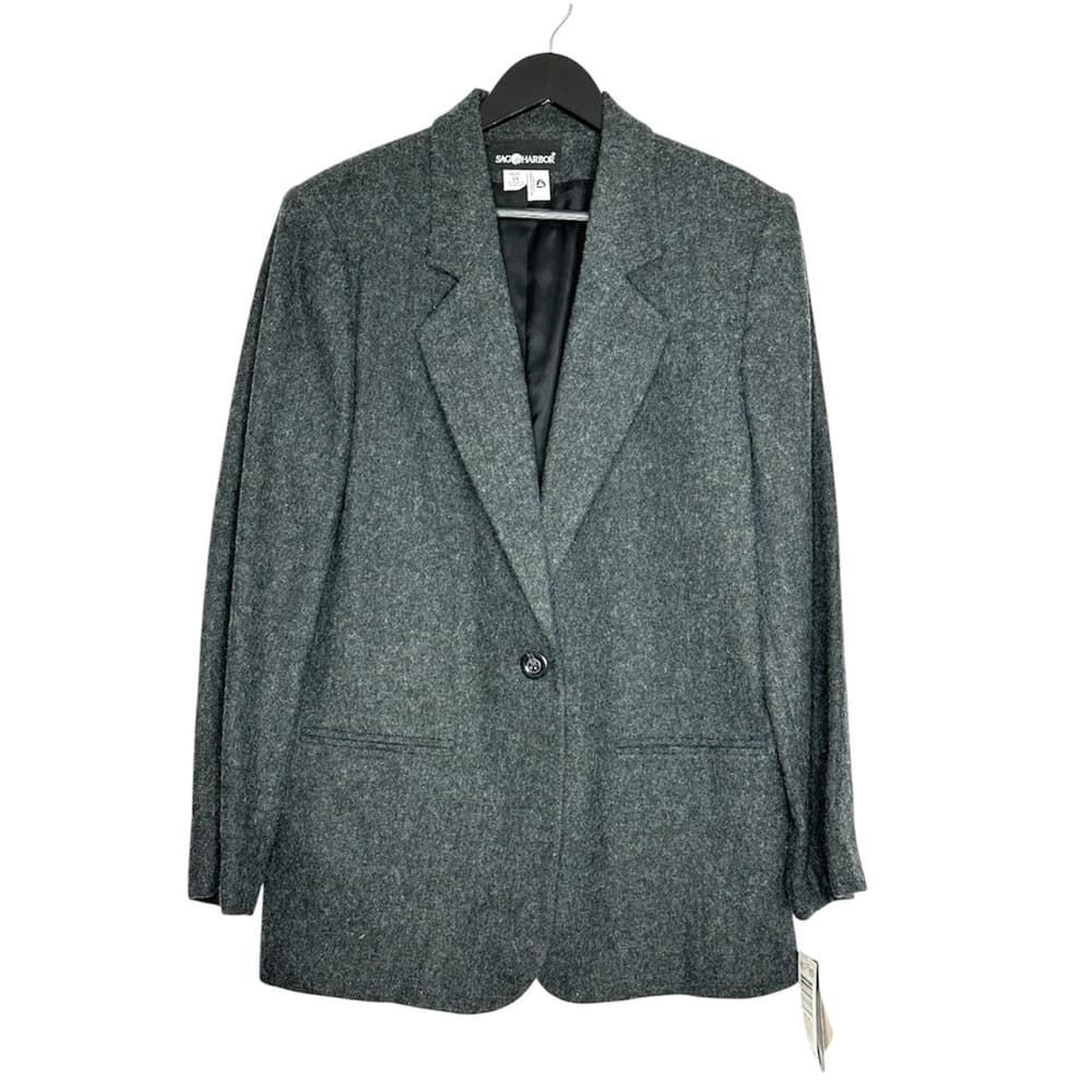 NWT Sag Harbor Charcoal Gray Wool Blend Blazer Jacket Size 14 Preppy Business - Thumbnail 10