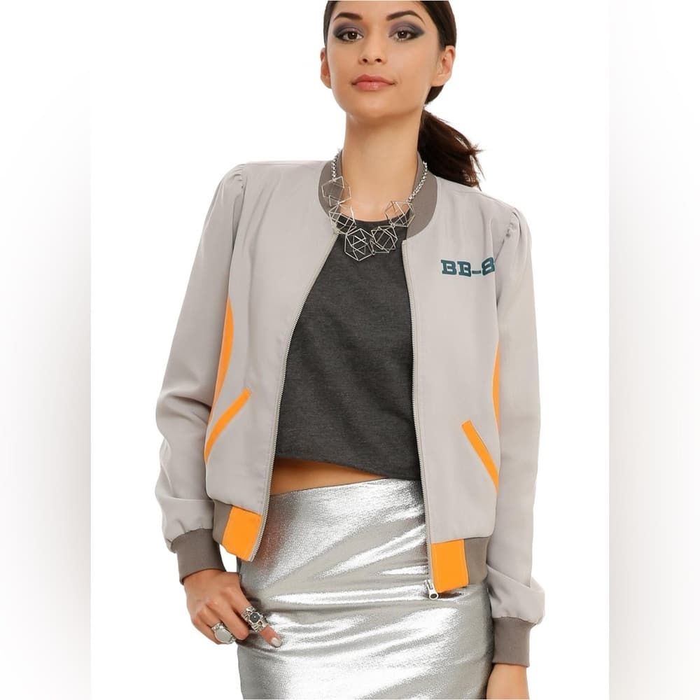 NWT Star Wars Her Universe BB-8 Bomber Jacket Grey Size Medium (Juniors) - Thumbnail 3