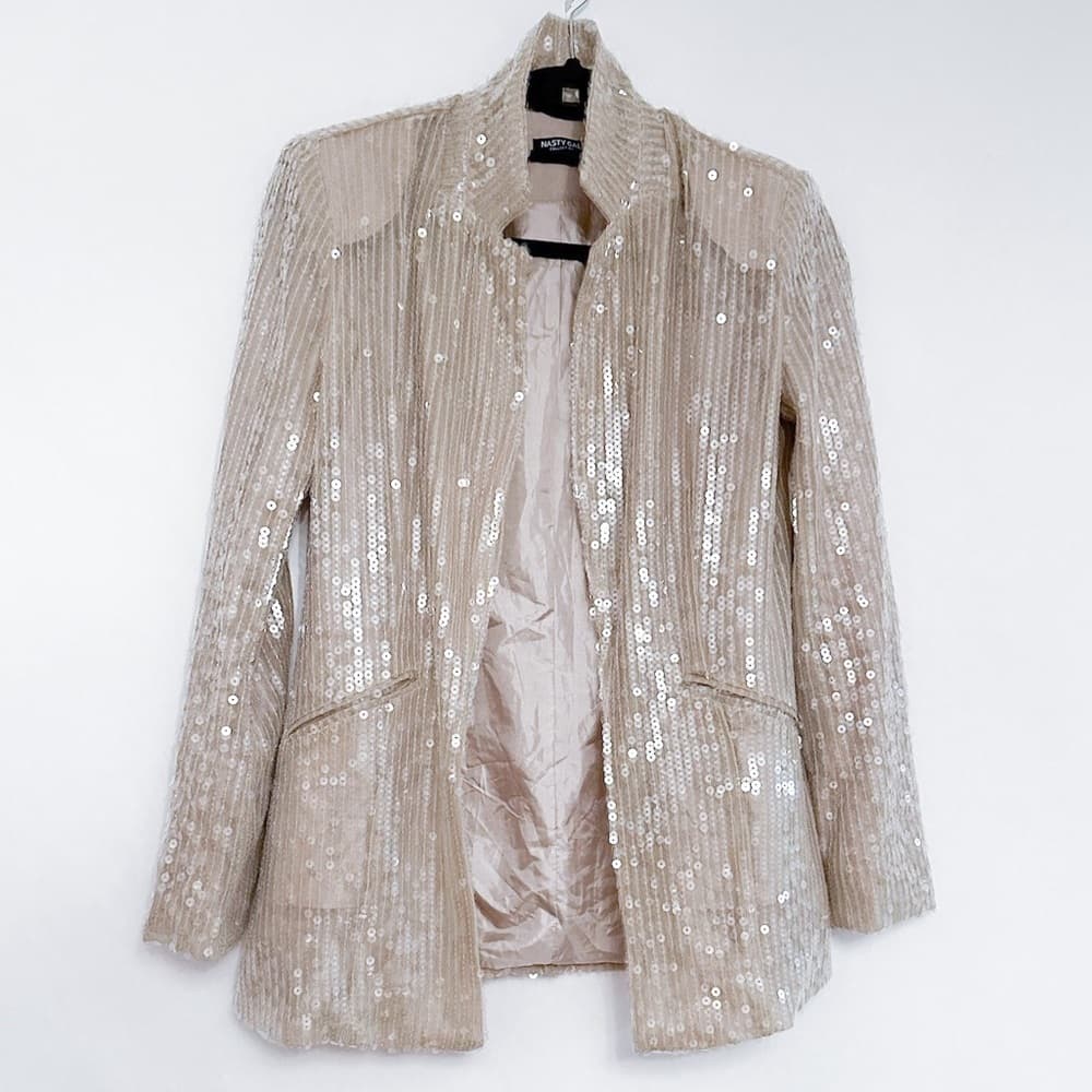 Nasty Gal Champagne Sequin Blazer Party Open Front Size US 2 | Jacket Only - Thumbnail 10