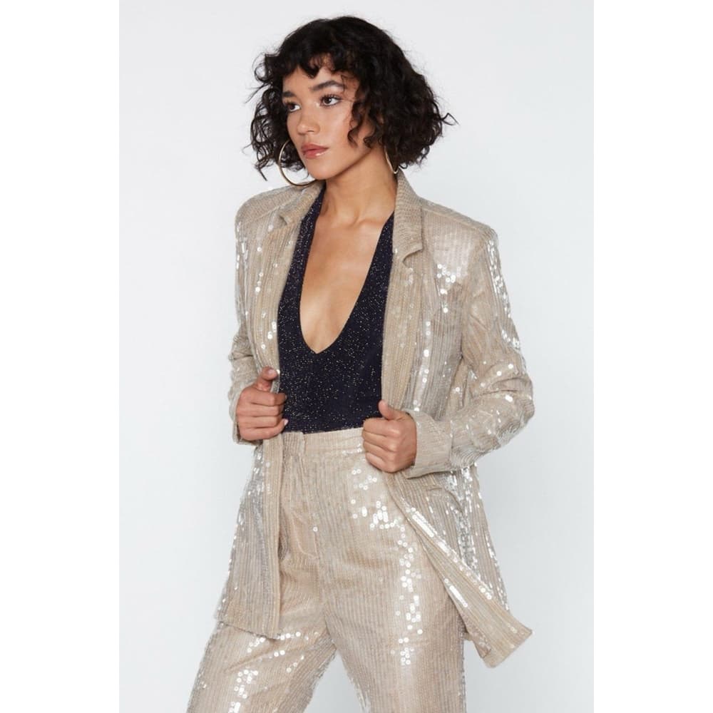 Nasty Gal Champagne Sequin Blazer Party Open Front Size US 2 | Jacket Only - Thumbnail 7