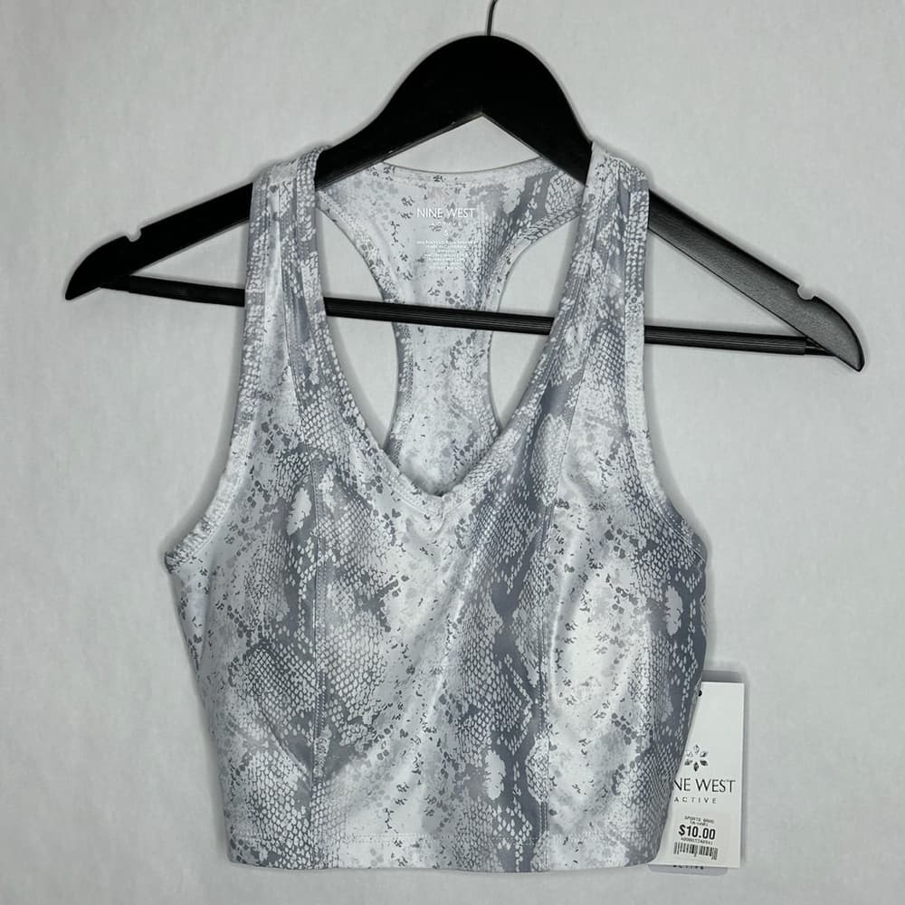 NWT Nine West Active Snake Print Sports Bra Gray White Cropped Workout Tank