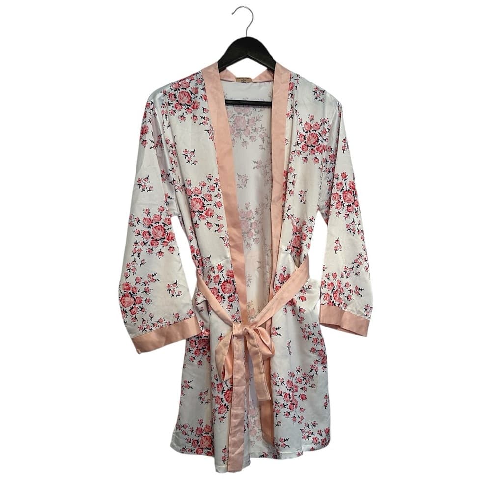 Morgan Lane x FabFitFun Blush Pink Satin Floral Robe Kimono Style Size S/M - Thumbnail 5