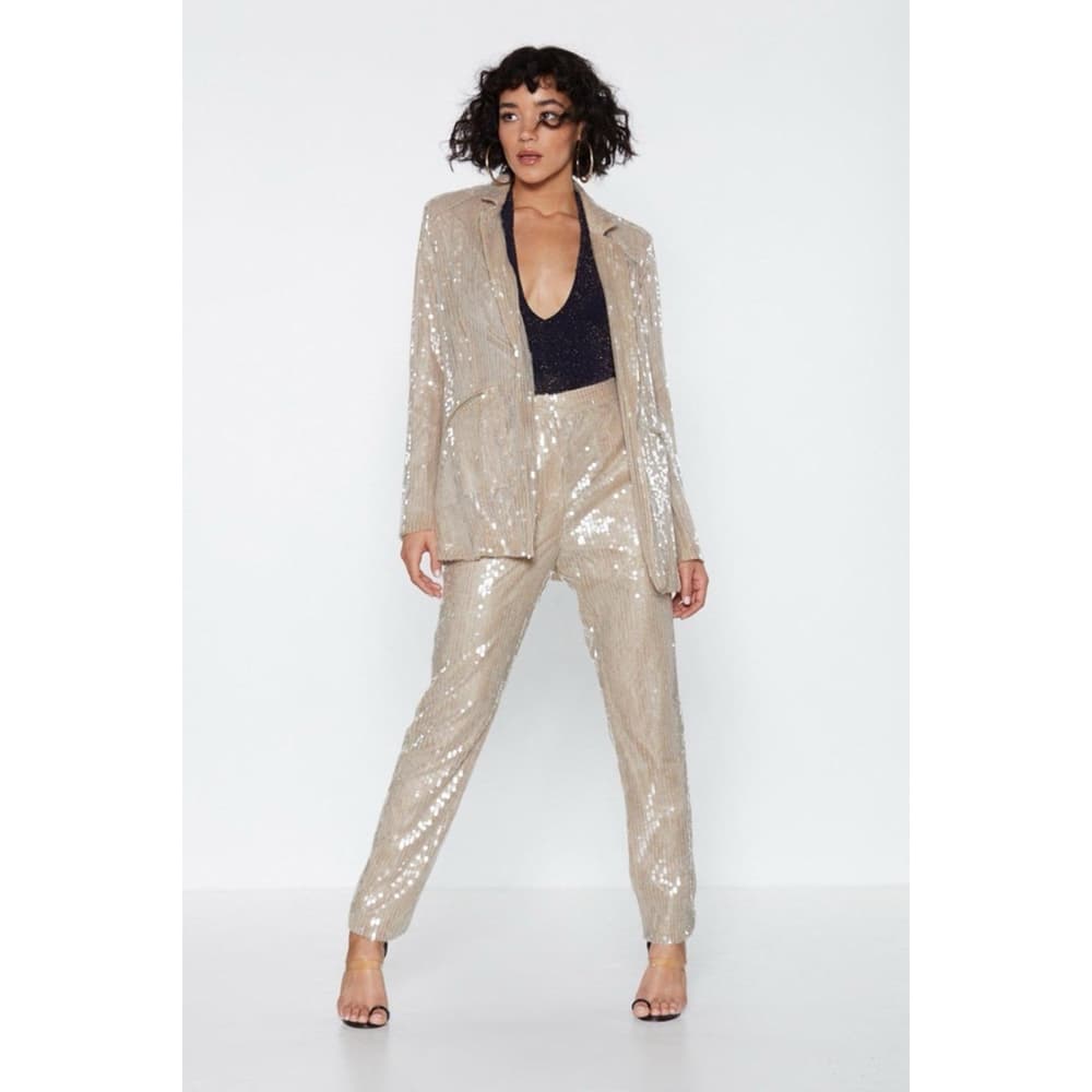 Nasty Gal Champagne Sequin Blazer Party Open Front Size US 2 | Jacket Only - Thumbnail 6