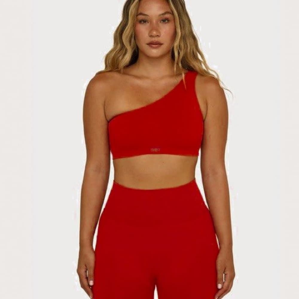 SET ACTIVE Ribbed One Shoulder Sculptflex Bra in Barn Red Size Large SEE NOTES - Thumbnail 3