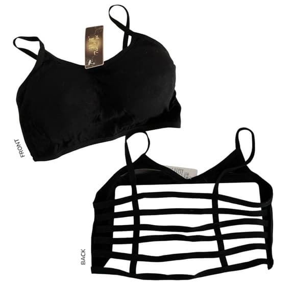 Black Cage Back Strappy Bralette Sports Bra / Crop Top Best Fits XXS/XS - Thumbnail 10