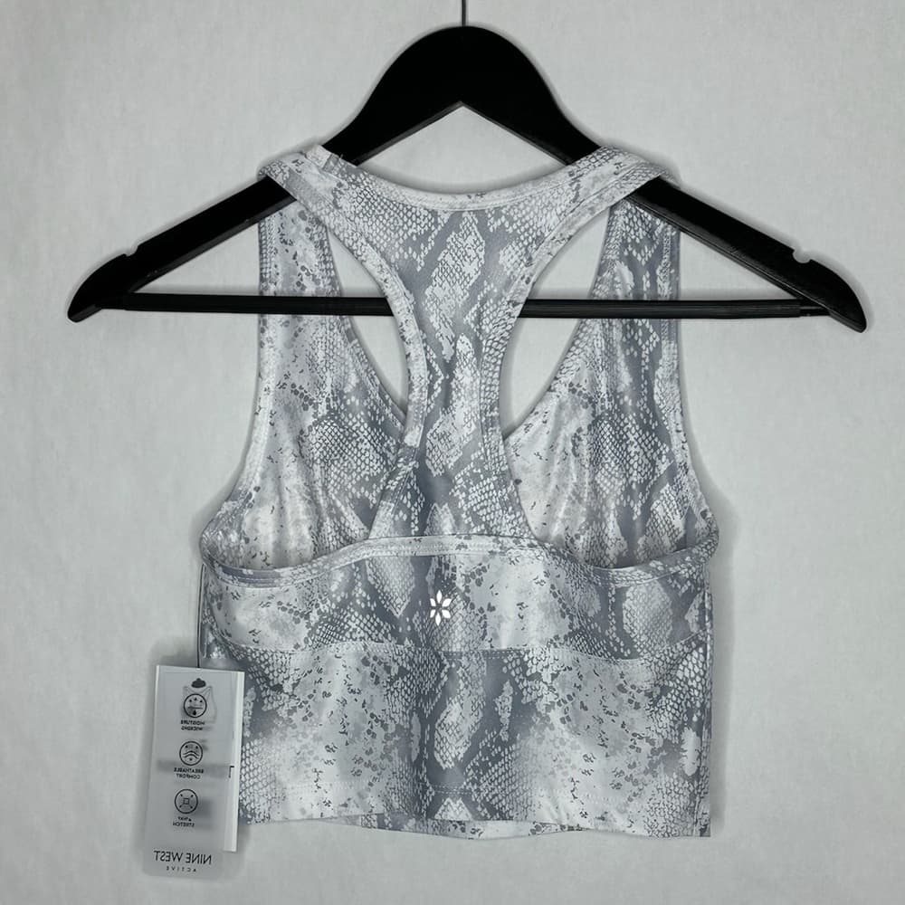 NWT Nine West Active Snake Print Sports Bra Gray White Cropped Workout Tank - Thumbnail 2