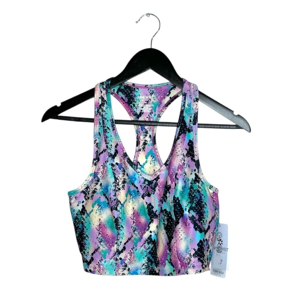 NWT Nine West Active Printed Racerback Sports Bra Crop Top Women Medium - Thumbnail 7
