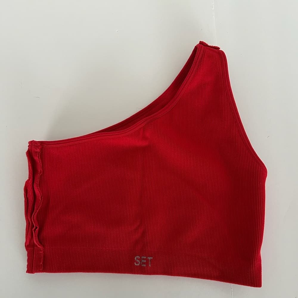 SET ACTIVE Ribbed One Shoulder Sculptflex Bra in Barn Red Size Large SEE NOTES - Thumbnail 13