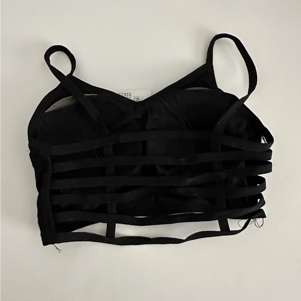 Black Cage Back Strappy Bralette Sports Bra / Crop Top Best Fits XXS/XS - Thumbnail 4