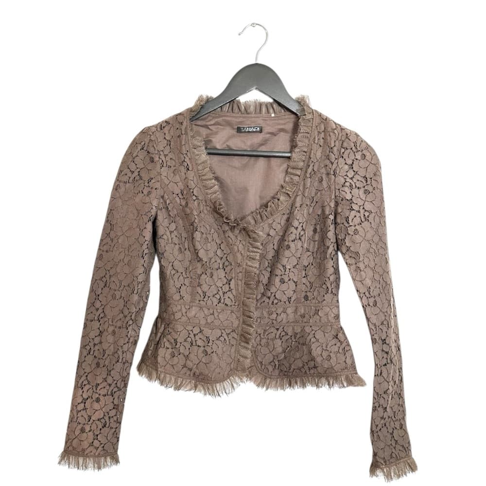 Tahari Lace Jacket Fringe Trim Ruffle Romantic Feminine Style Size 2 Business - Thumbnail 10