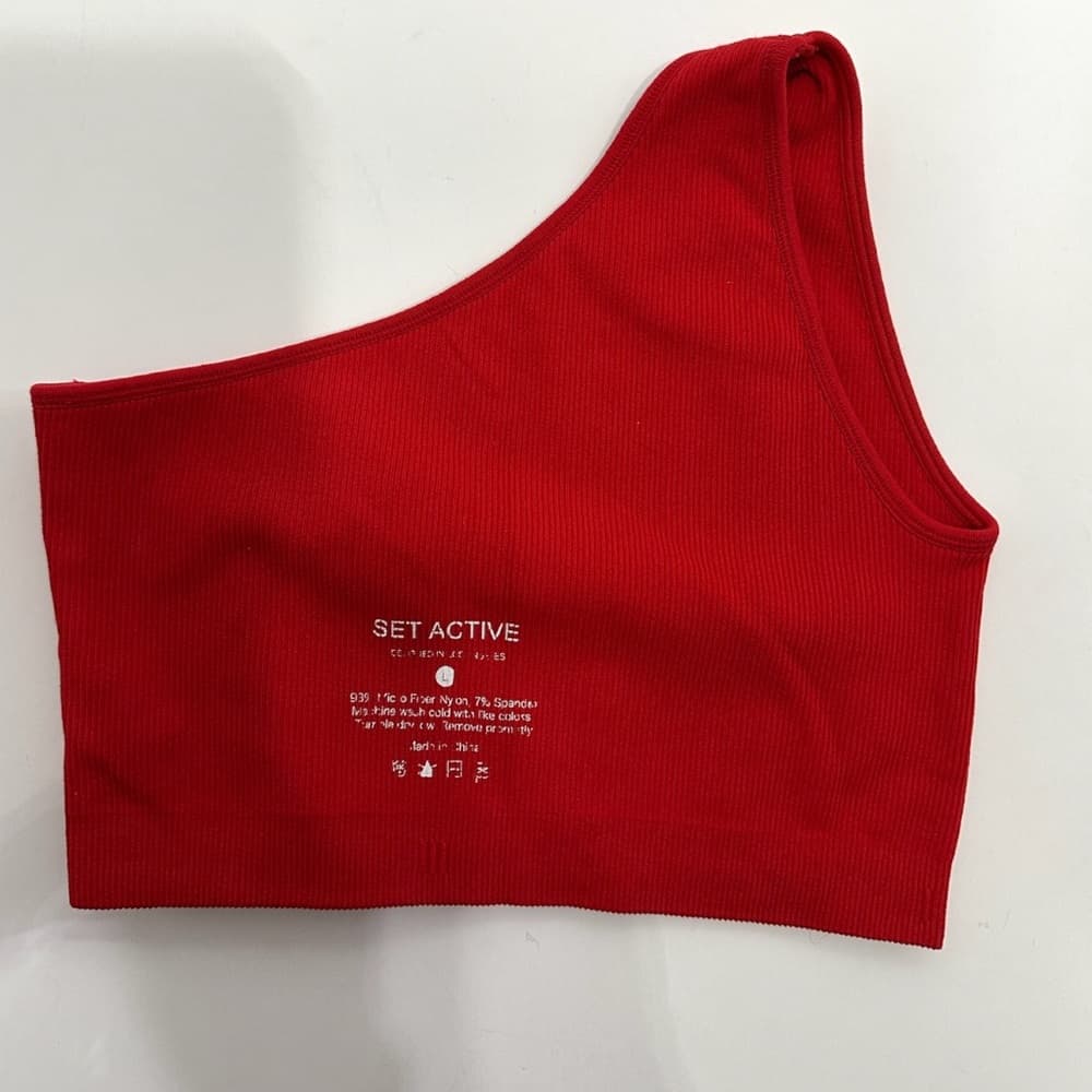 SET ACTIVE Ribbed One Shoulder Sculptflex Bra in Barn Red Size Large SEE NOTES - Thumbnail 7