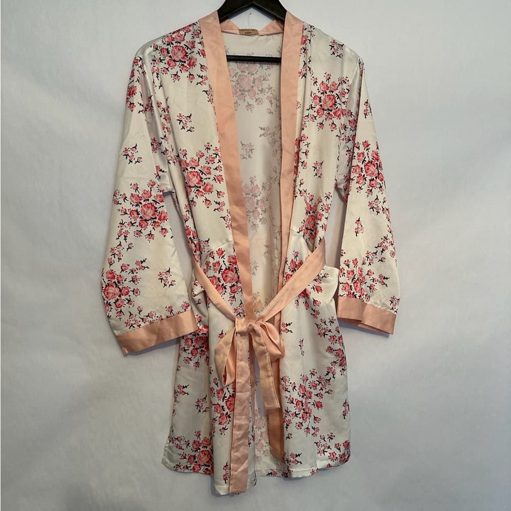 Morgan Lane x FabFitFun Blush Pink Satin Floral Robe Kimono Style Size S/M - Thumbnail 6