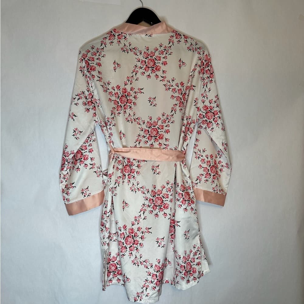 Morgan Lane x FabFitFun Blush Pink Satin Floral Robe Kimono Style Size S/M - Thumbnail 7