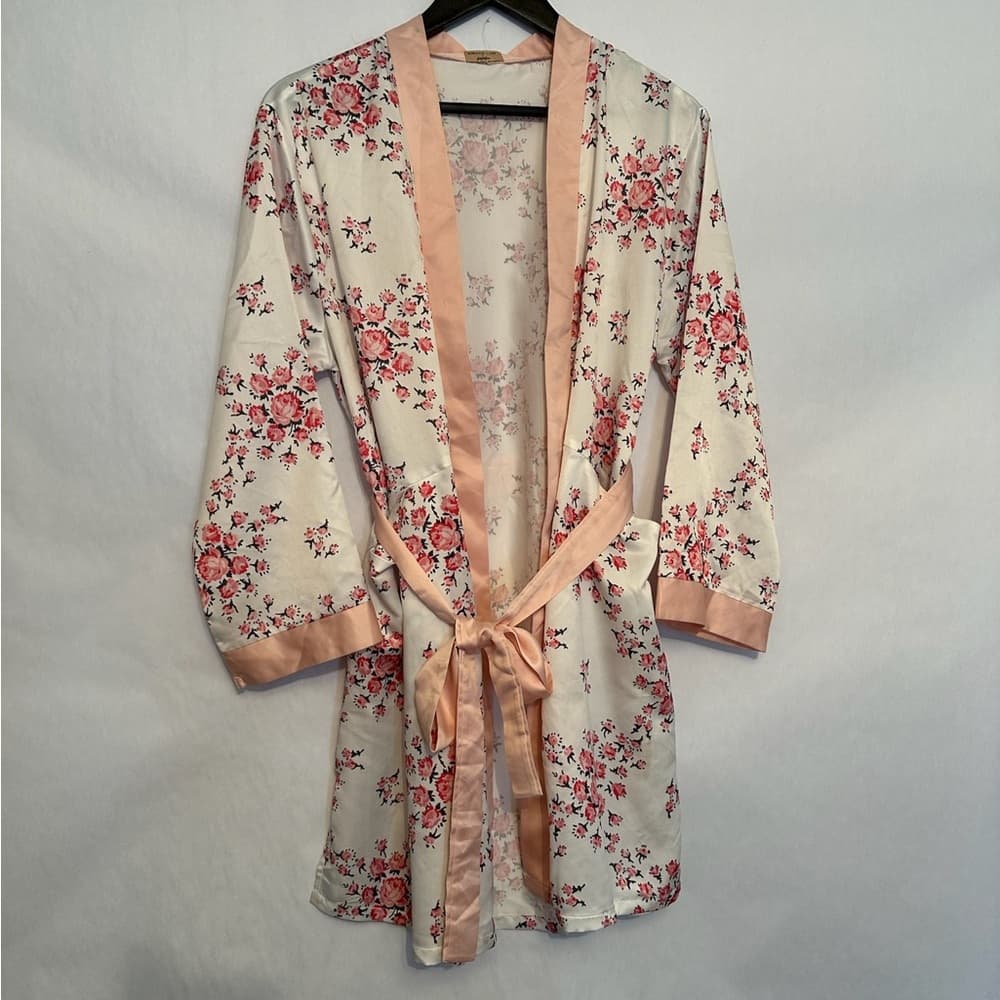Morgan Lane x FabFitFun Blush Pink Satin Floral Robe Kimono Style Size S/M - Thumbnail 9