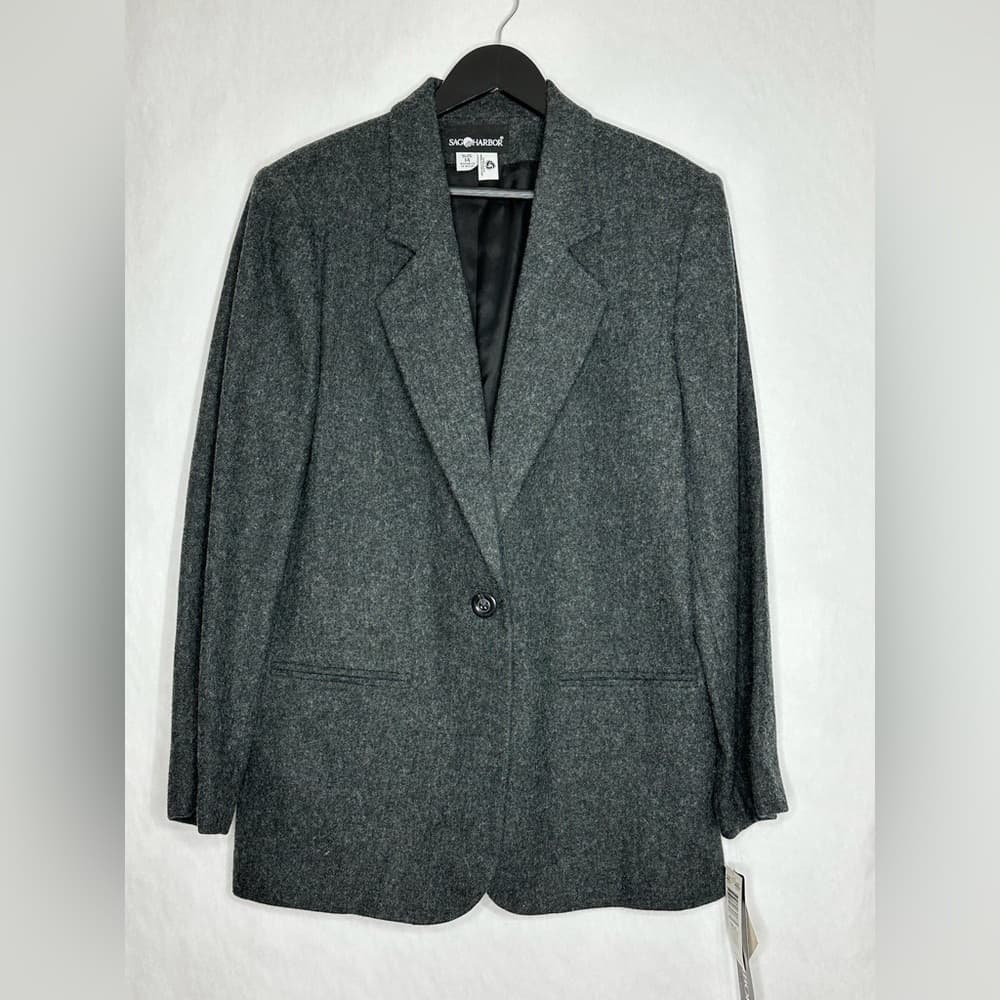 NWT Sag Harbor Charcoal Gray Wool Blend Blazer Jacket Size 14 Preppy Business - Thumbnail 3