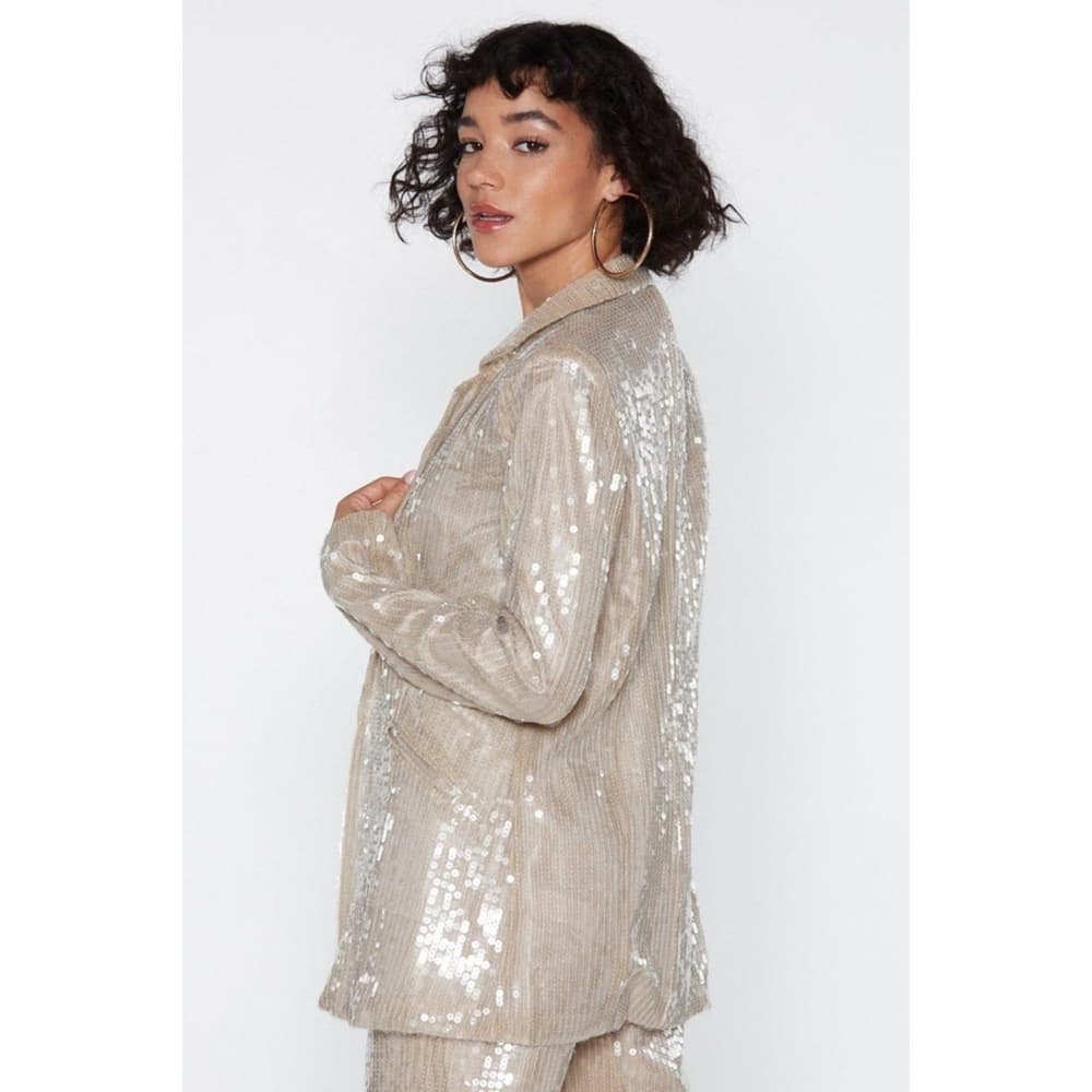 Nasty Gal Champagne Sequin Blazer Party Open Front Size US 2 | Jacket Only - Thumbnail 8