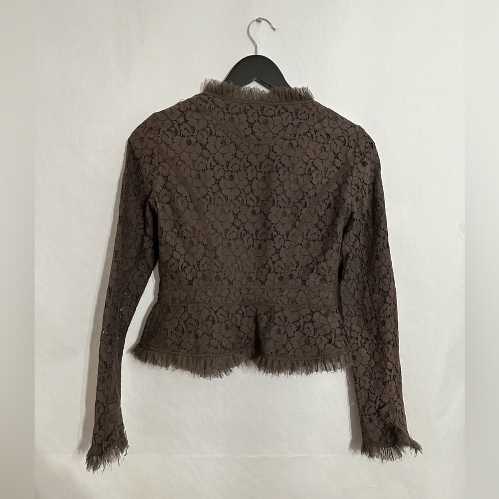 Tahari Lace Jacket Fringe Trim Ruffle Romantic Feminine Style Size 2 Business - Thumbnail 6