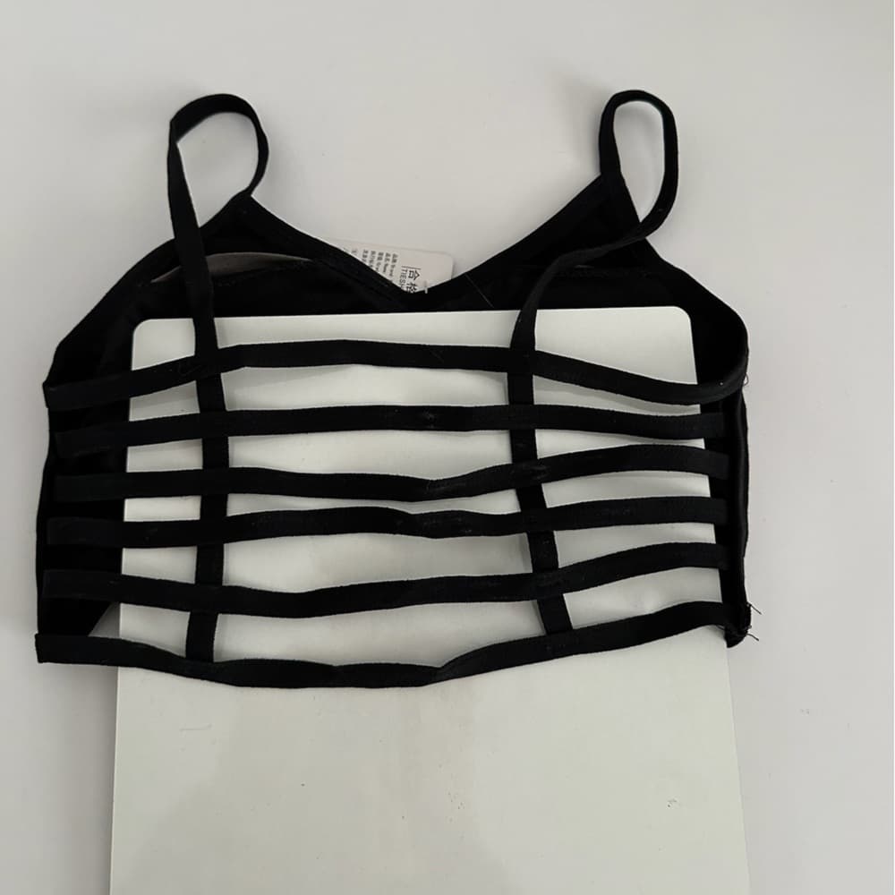 Black Cage Back Strappy Bralette Sports Bra / Crop Top Best Fits XXS/XS - Thumbnail 3