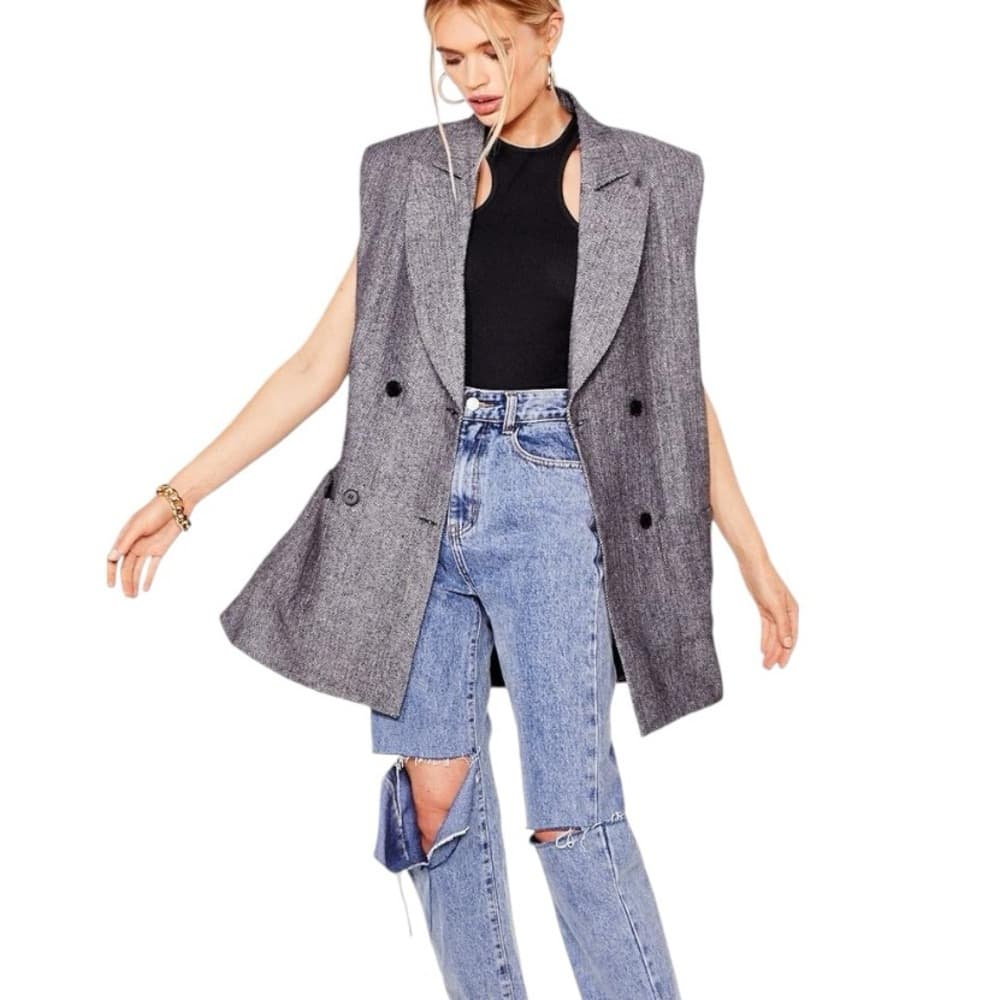 NWOT Nasty Gal Five O'Clock Somewhere Longline Blazer Herringbone Size 6 - Thumbnail 15