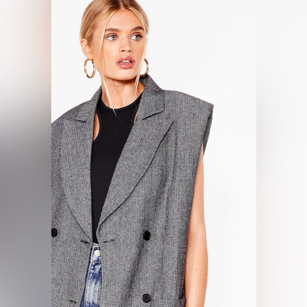 NWOT Nasty Gal Five O'Clock Somewhere Longline Blazer Herringbone Size 6 - Thumbnail 5