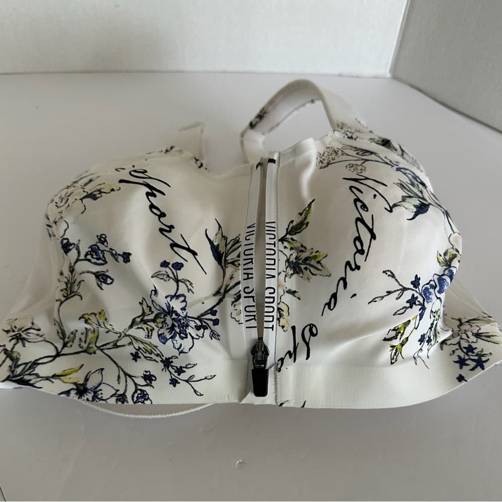 Victoria’s Secret Sport Incredible Knockout Zip Bra 34DDD White Floral Print - Thumbnail 12