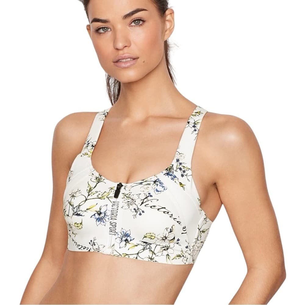 Victoria’s Secret Sport Incredible Knockout Zip Bra 34DDD White Floral Print - Thumbnail 14