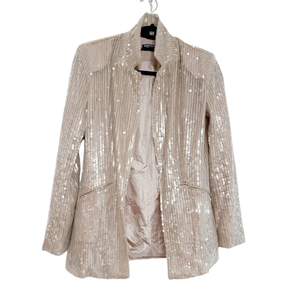 Nasty Gal Champagne Sequin Blazer Party Open Front Size US 2 | Jacket Only