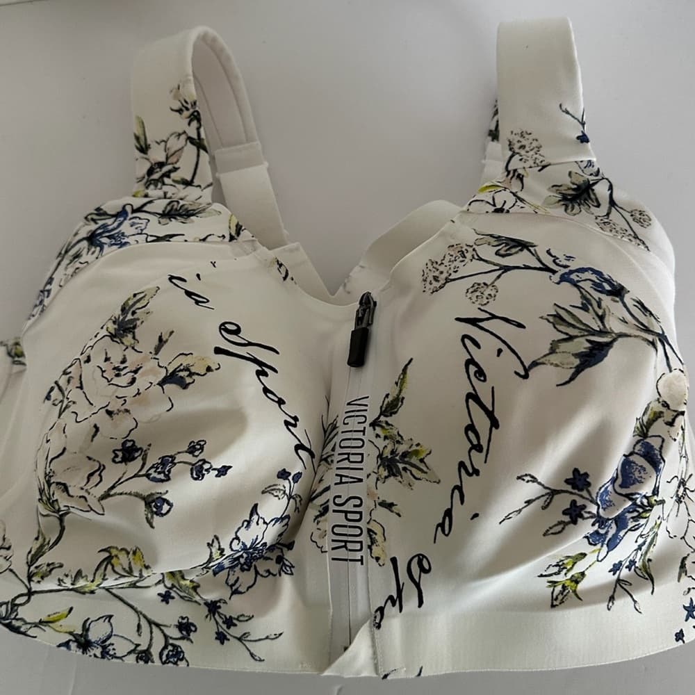 Victoria’s Secret Sport Incredible Knockout Zip Bra 34DDD White Floral Print - Thumbnail 10