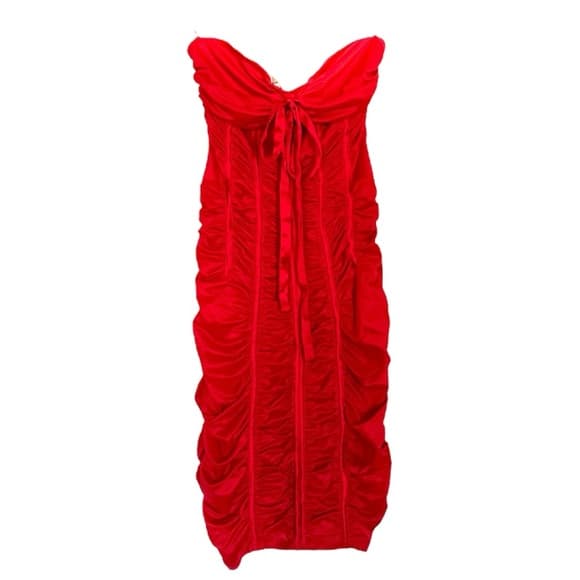 Bebe Red Ruched Strapless Bodycon Y2K Cocktail Party Dress Size Medium - Thumbnail 10