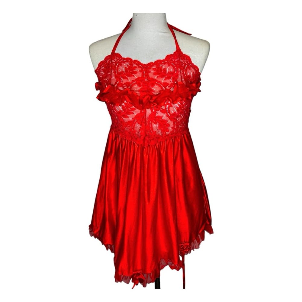 Vintage Red Lace & Satin Babydoll Slip Dress Lingerie | Vamp Glamour Valentines - Thumbnail 15