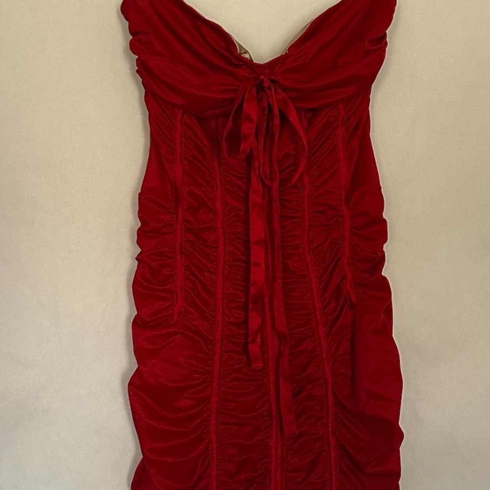 Bebe Red Ruched Strapless Bodycon Y2K Cocktail Party Dress Size Medium - Thumbnail 8
