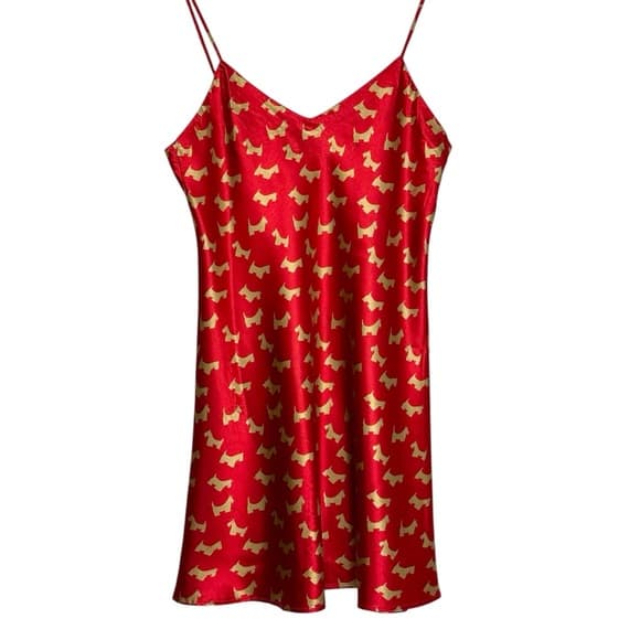 Life Spirit Red Scottie Dog Satin Slip Dress Lingerie Medium Vintage Nightie - Thumbnail 7